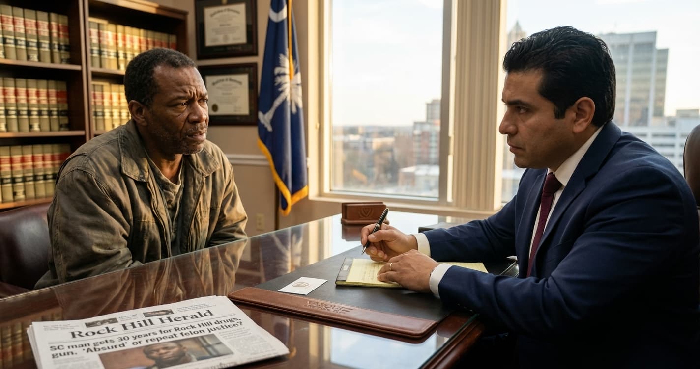 Hombre de Carolina del Sur Recibe 30 Años por Drogas y Arma en Rock Hill: Entendiendo la Justicia para Personas con Antecedentes Penales