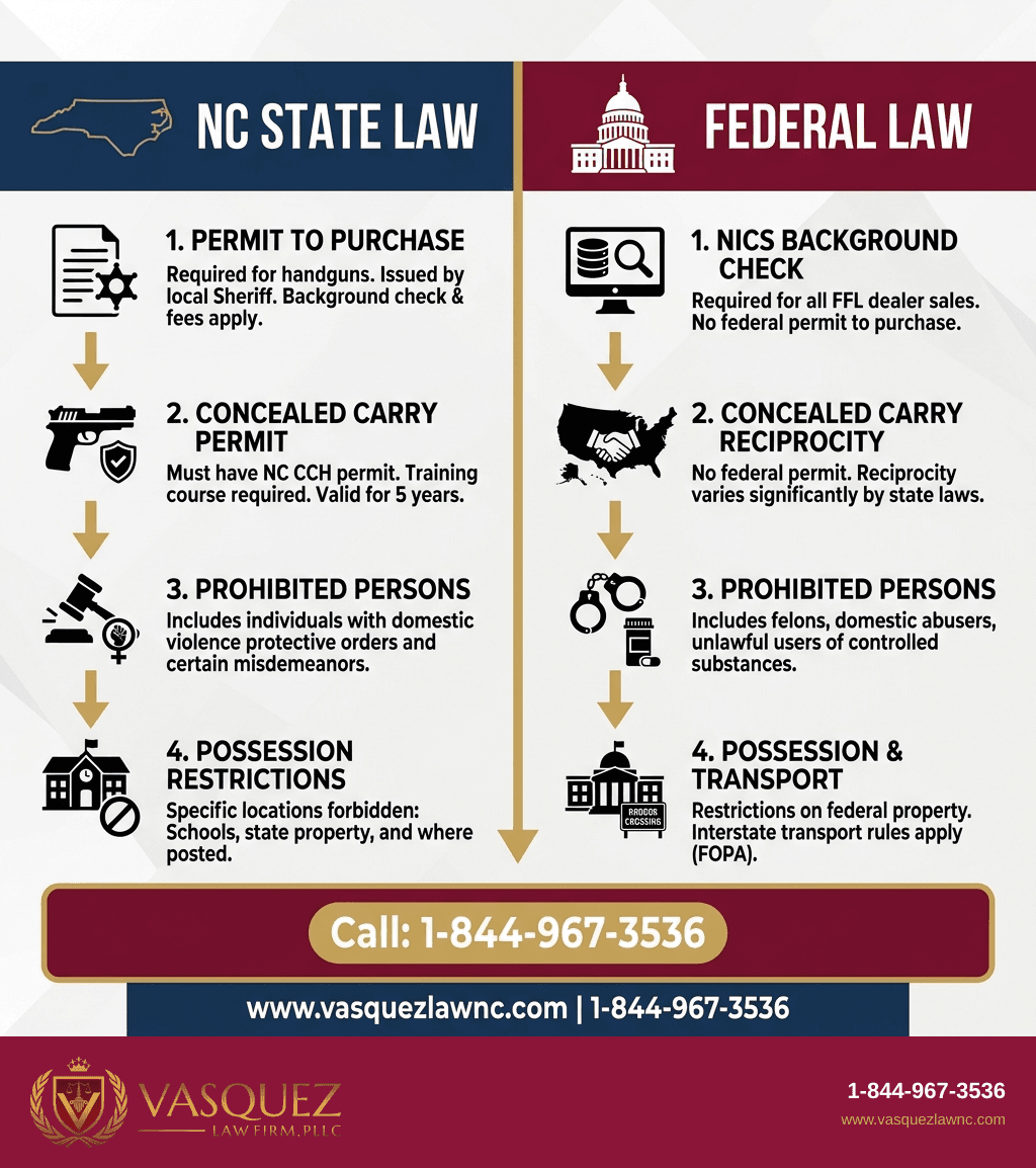 Línea de Tiempo del Proceso para Cómo Funcionan las Leyes de Armas en Carolina del Norte y Tus Derechos en 2026