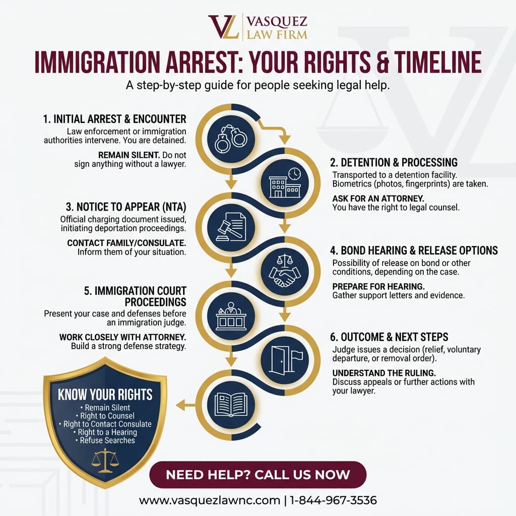 Línea de Tiempo del Proceso para ¿Qué ocurre durante los arrestos migratorios en Raleigh en 2026?