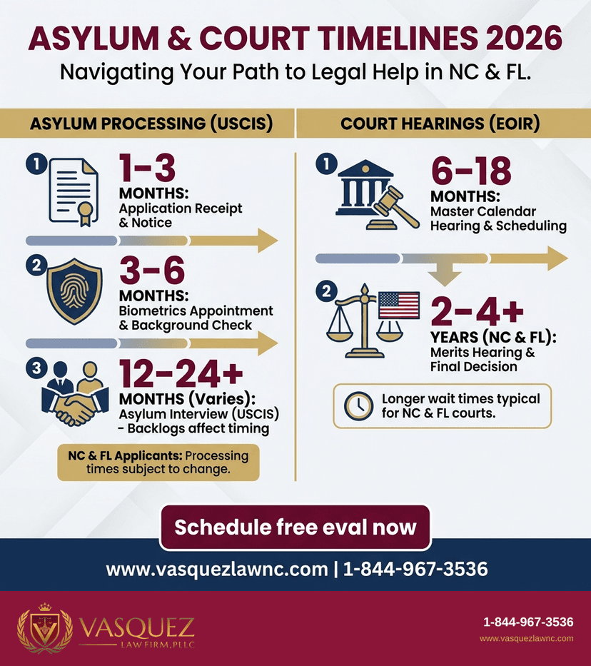 Process Timeline for How Asylum Processing Works for NC and FL Applicants in 2026