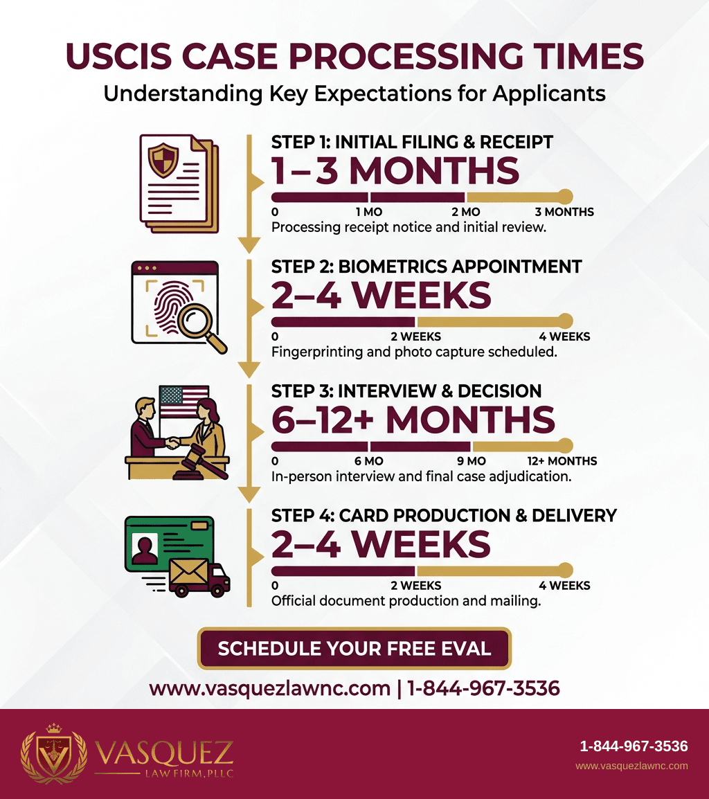 Línea de Tiempo del Proceso para Cómo Funciona USCIS y Qué Esperar en Orlando para 2026