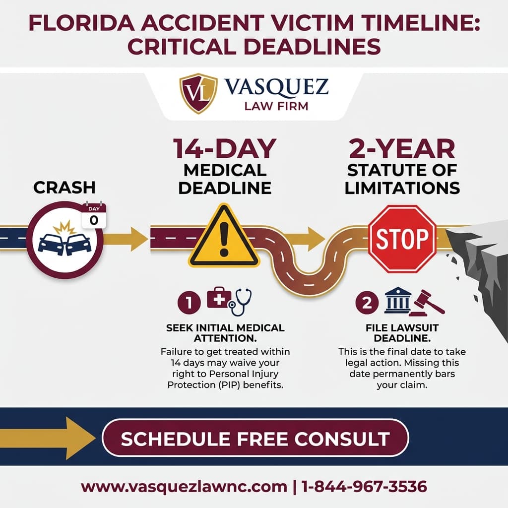 Línea de Tiempo del Proceso para Lo que Debe Saber Sobre el Plazo para Presentar un Reclamo por Accidente en Florida en 2026