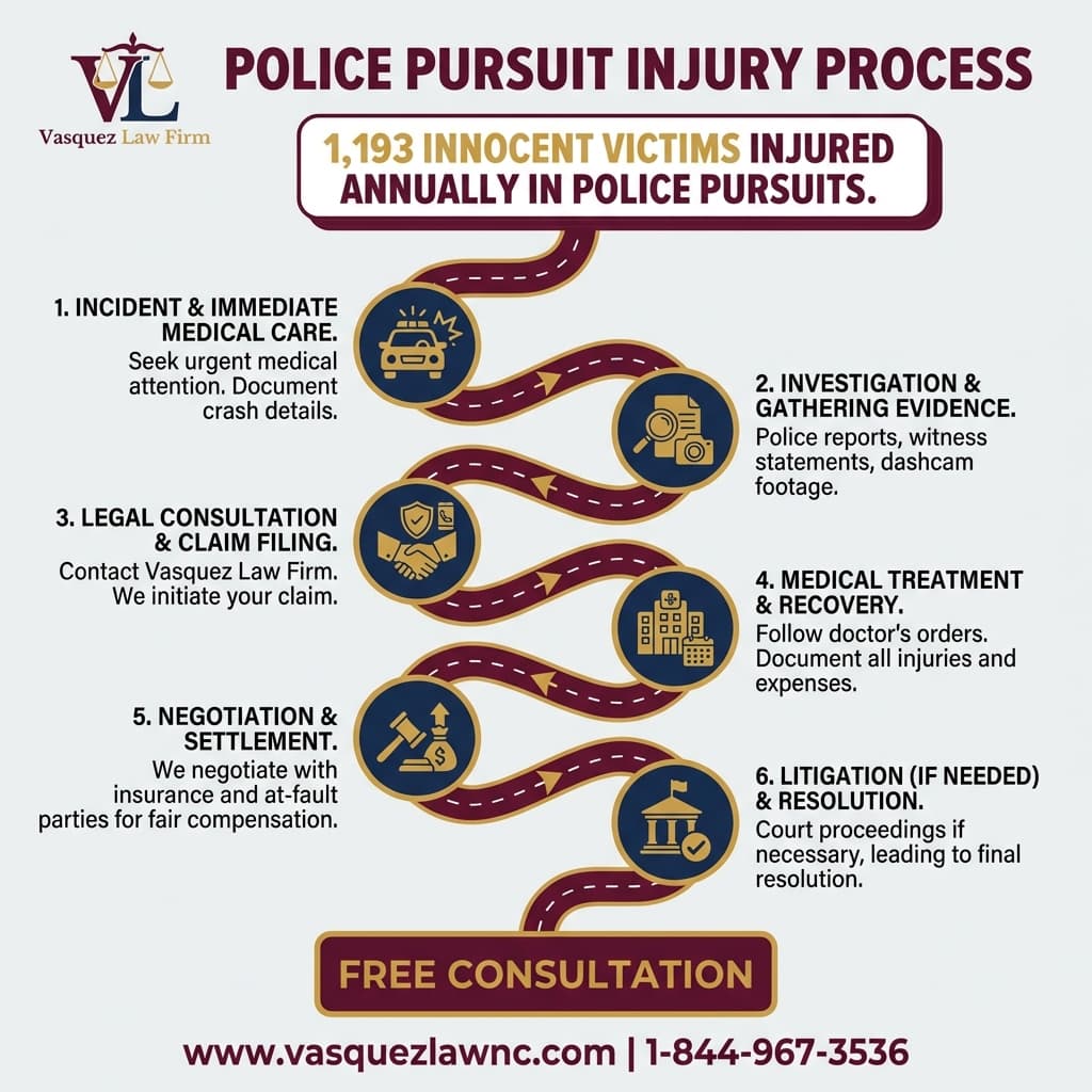 Línea de Tiempo del Proceso para Qué Sucede Durante una Persecución Policial en Raleigh en 2026